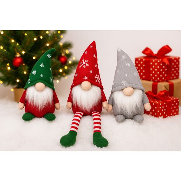 Christmas Gnomes Set 3PCS Plush Holiday Decorations Scandinavian Tomte Decor - Picture 6 of 6